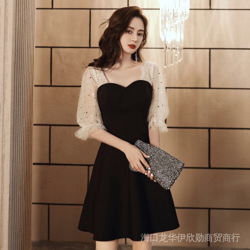 Đầm Dự Tiệc Dáng Ngắn Màu Đen Thiết Kế Trang Nhã Cho Nữ