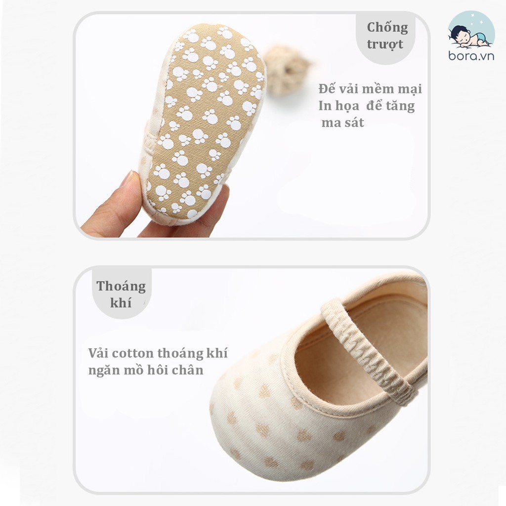 Giày tập đi cho bé chống trơn trượt, cotton hữu cơ tự nhiên 100%