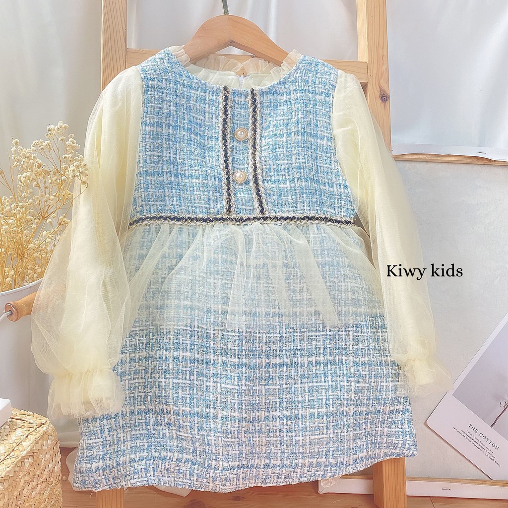 Váy dạ Tweed cho bé gái KIWY KIDS phối ren phong cách công chúa Kids11 cho bé từ 1 đến 4 tuổi