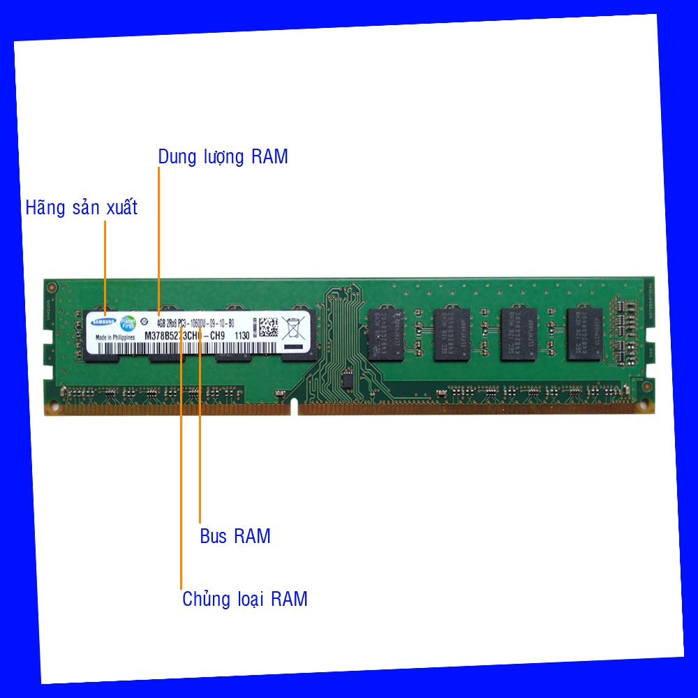 ram ddr3 4gb bus 1333 - 16 chip lắp main g41 h61 b75 h81 b85 chính hãng samsung pc3 10600u bảo hành 12 tháng