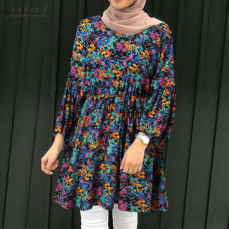 Zanzea Áo Tay Dài Cổ Tròn In Họa Tiết Hoa Dành Cho Phụ Nữ Hồi Giáo