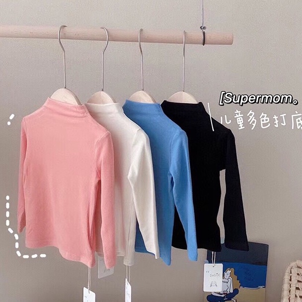 áo giữ nhiệt cổ lọ cho bé trai bé gái, áo thun dài tay cho bé chất cotton co dãn Hàn Quốc mẫu mới 2022