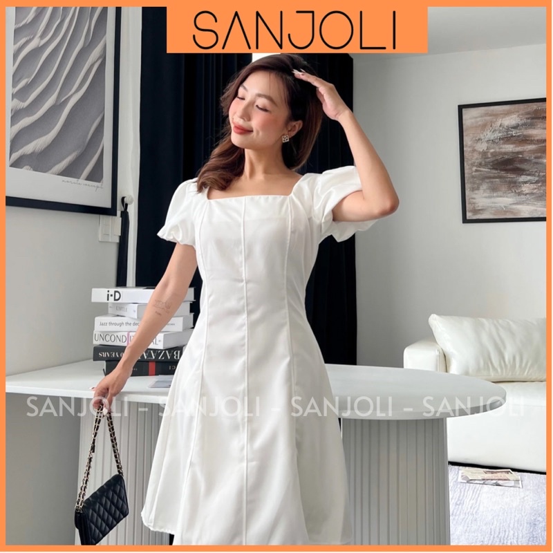 Đầm Dự Tiệc SANJOLI Váy Công Sở Ôm Dáng Sang Chảnh Cổ Vuông Tay Phồng Dáng Xòe Thiết Kế Hàn Quốc Cao Cấp Trẻ Trung VDE06