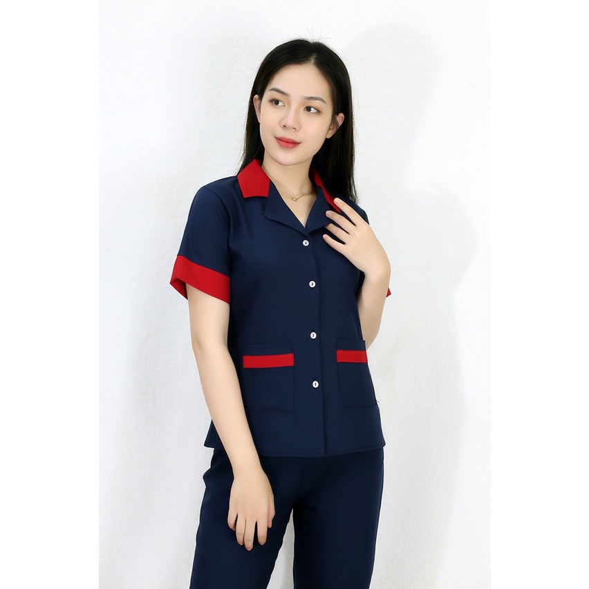 Bộ đồ bộ Pijama XANH ĐEN PHA CỔ ĐỎ CỰC XINH vải siêu lụa  - Thoải Mái Nhẹ Nhàng co giãn nhẹ