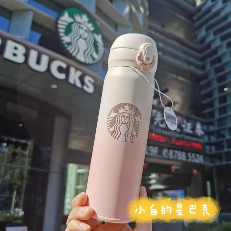 Bình nước giữ nhiệt nóng lạnh Stabuck chất liệu inox 304 màu hồng loang 500 ml Miibooshi D2.099