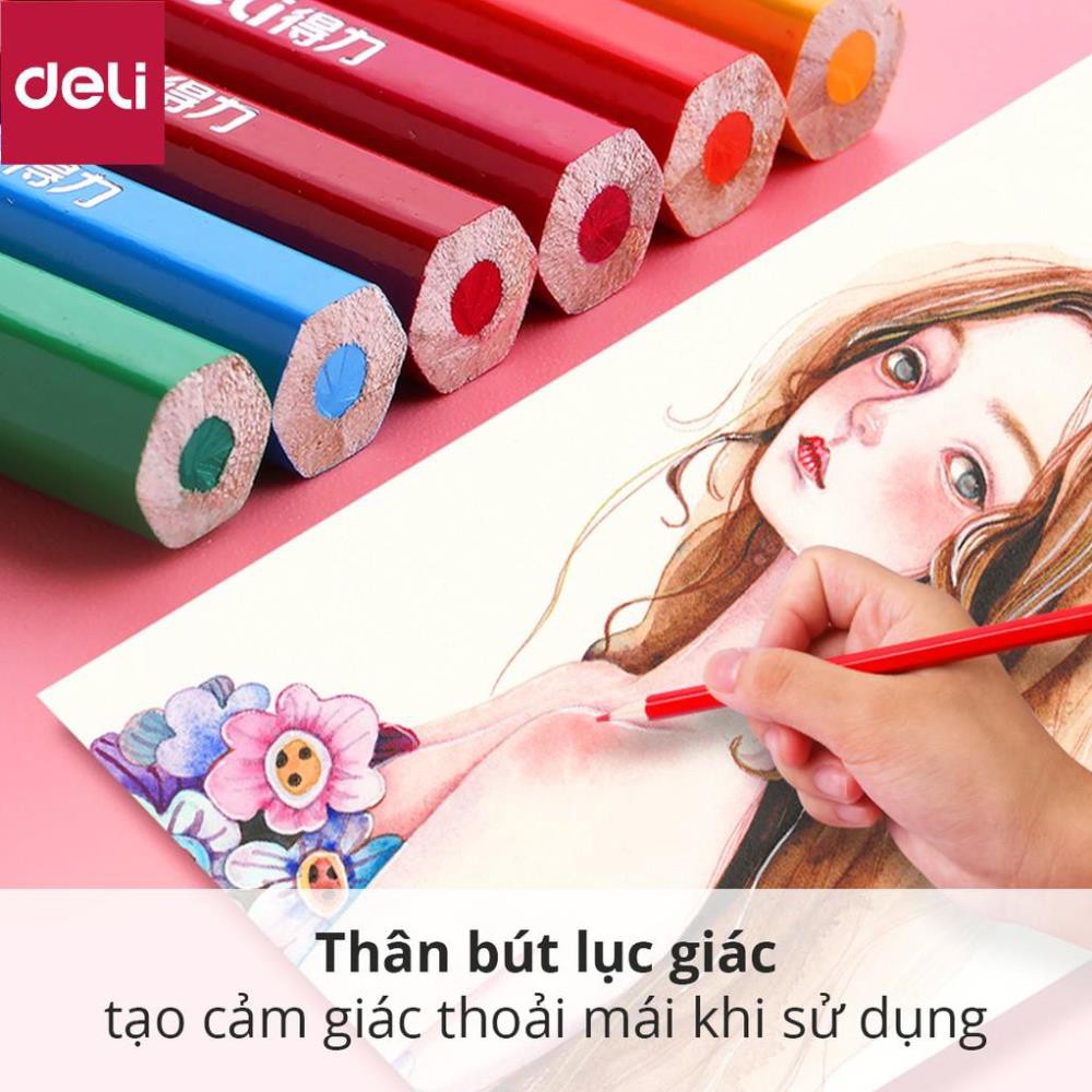 Bút chì màu dạng cốc Deli - chất liệu gỗ khô tự nhiên an toàn - 12/24/36/48 màu - 7070 [Deli]