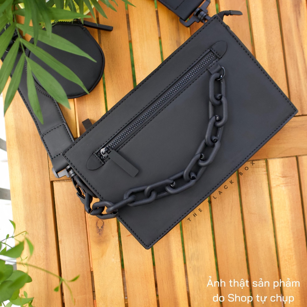 Túi Đeo Chéo Nam Nữ Unisex Dạng Hộp Vuông Thời Trang Kèm Ví Tròn Mini Cá Tính Hàng Cao Cấp TV01 - THE BLACK BOX