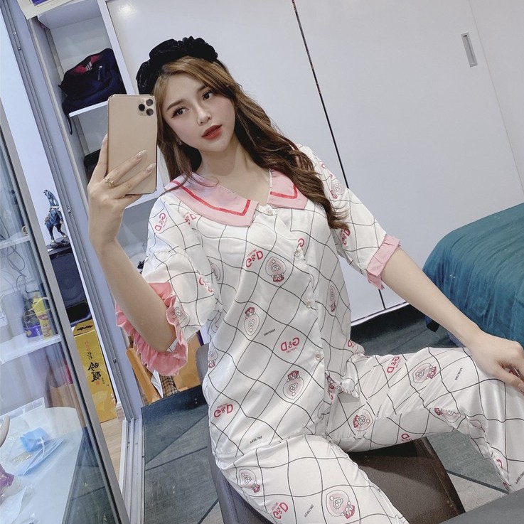 Đồ bộ mặc nhà , pijama lụa cộc tay quần dài chất liệu latin cao cấp mặc cực kì êm thoáng không nóng bí với hơn 50 mẫu | BigBuy360 - bigbuy360.vn