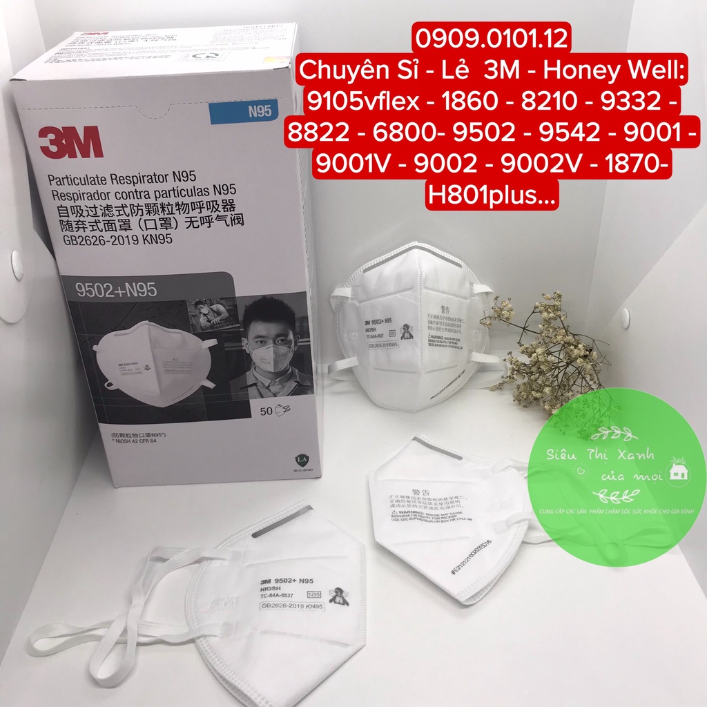 Khẩu trang 3m 9502+ chính hãng set 10 cái đạt chuẩn FFP2 NIOSH Mỹ, khẩu trang kn95 cao cấp dây đeo qua đầu