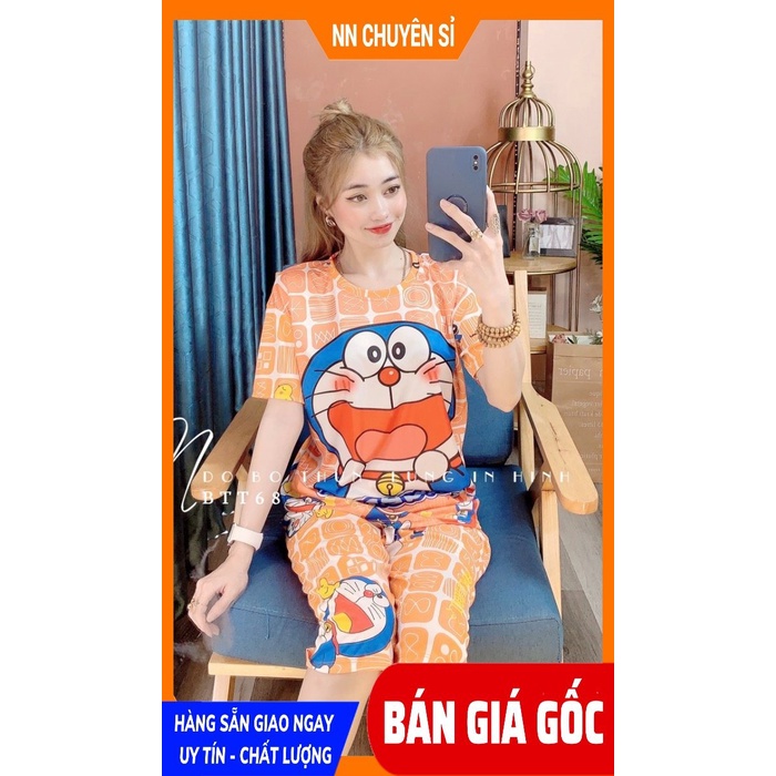 Đồ bộ thun lửng cho nữ mặc nhà chất thun mềm mát in hình Doremon hoạt hình dễ thương BTT68