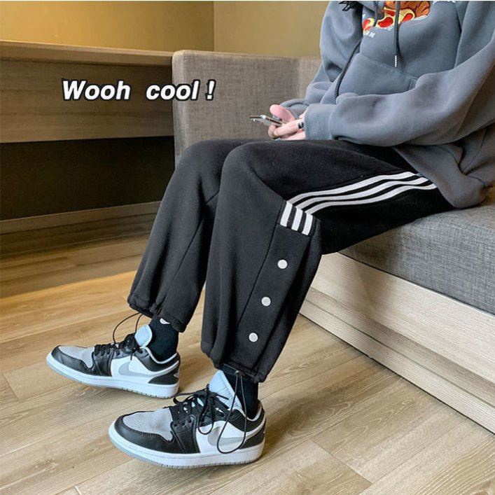 【M-3XL】Quần Dài thể thao dáng rộng ba hàng khuy thoải mái thời trang cho nam