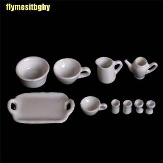 【GHY】10pcs Dollhouse Miniature Dining Ware Tea Set Dish Cup Plate