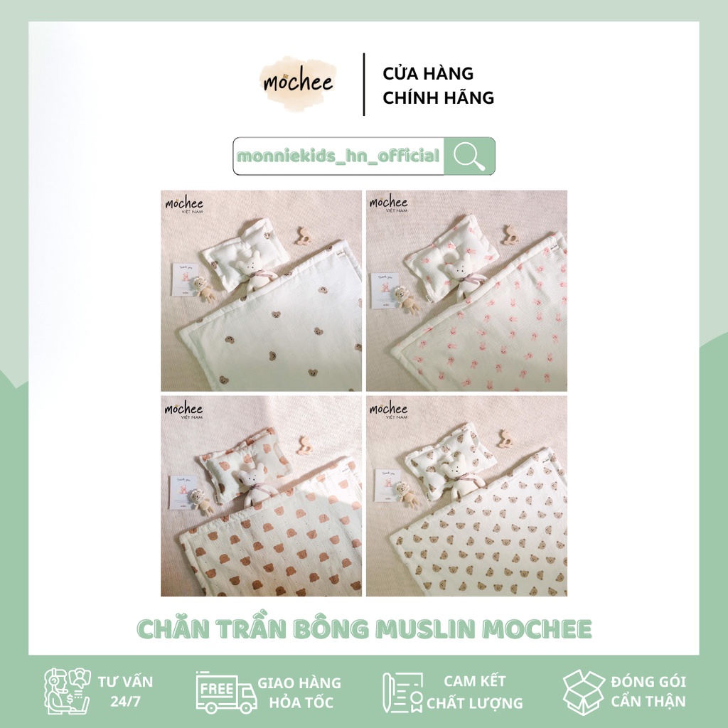 [Mẫu Mới] CHĂN TRẦN BÔNG MOCHEE VẢI XÔ MUSLIN CHO BÉ KÍCH THƯỚC 120X90CM