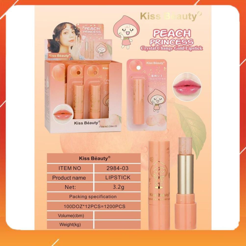 [Freeship99] Son Dưỡng KissBeauty Peach Princess Mã 2984-03 - Kiss Beauty Crystal Change Gold Lipstick NO.:2984-03