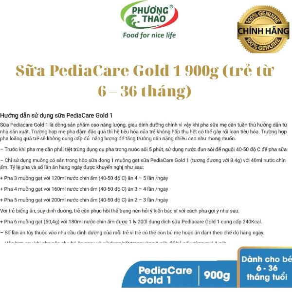 [LẺ GIÁ SỈ] Sữa Pediacare Gold 1 900g (PEDIA CARE) Date T9.2023