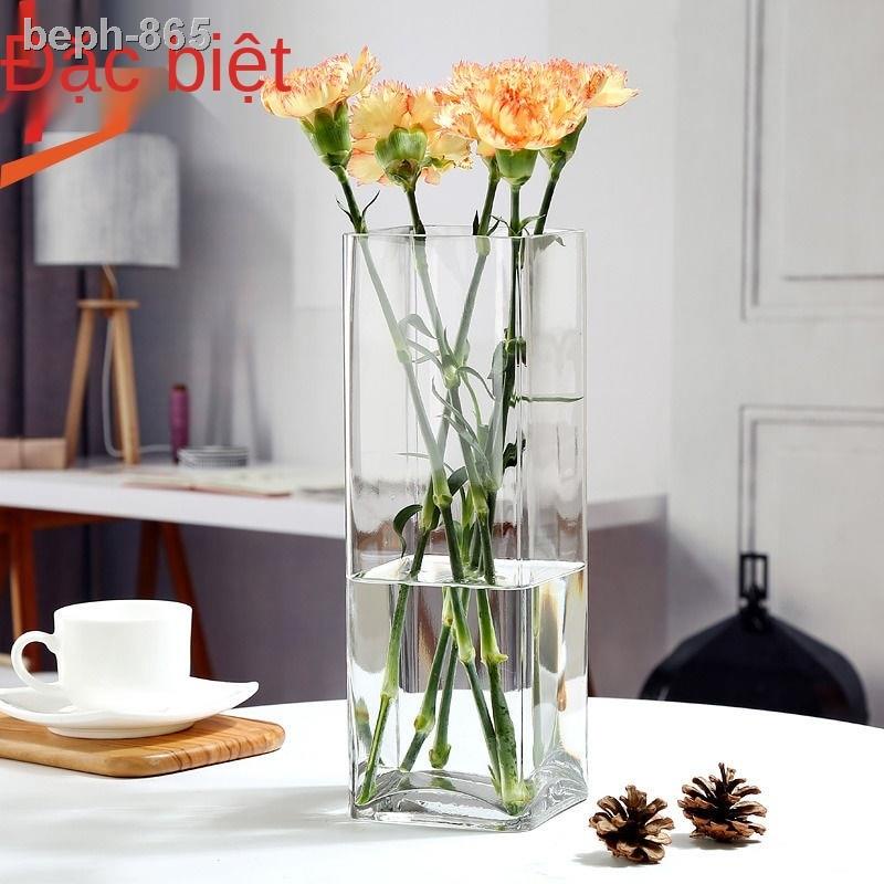 Bình thủy tinh vuông từ trần đến sàn lớn cực trong suốt phong phú cắm hoa lily nước văn hóa phòng khách hiện đ