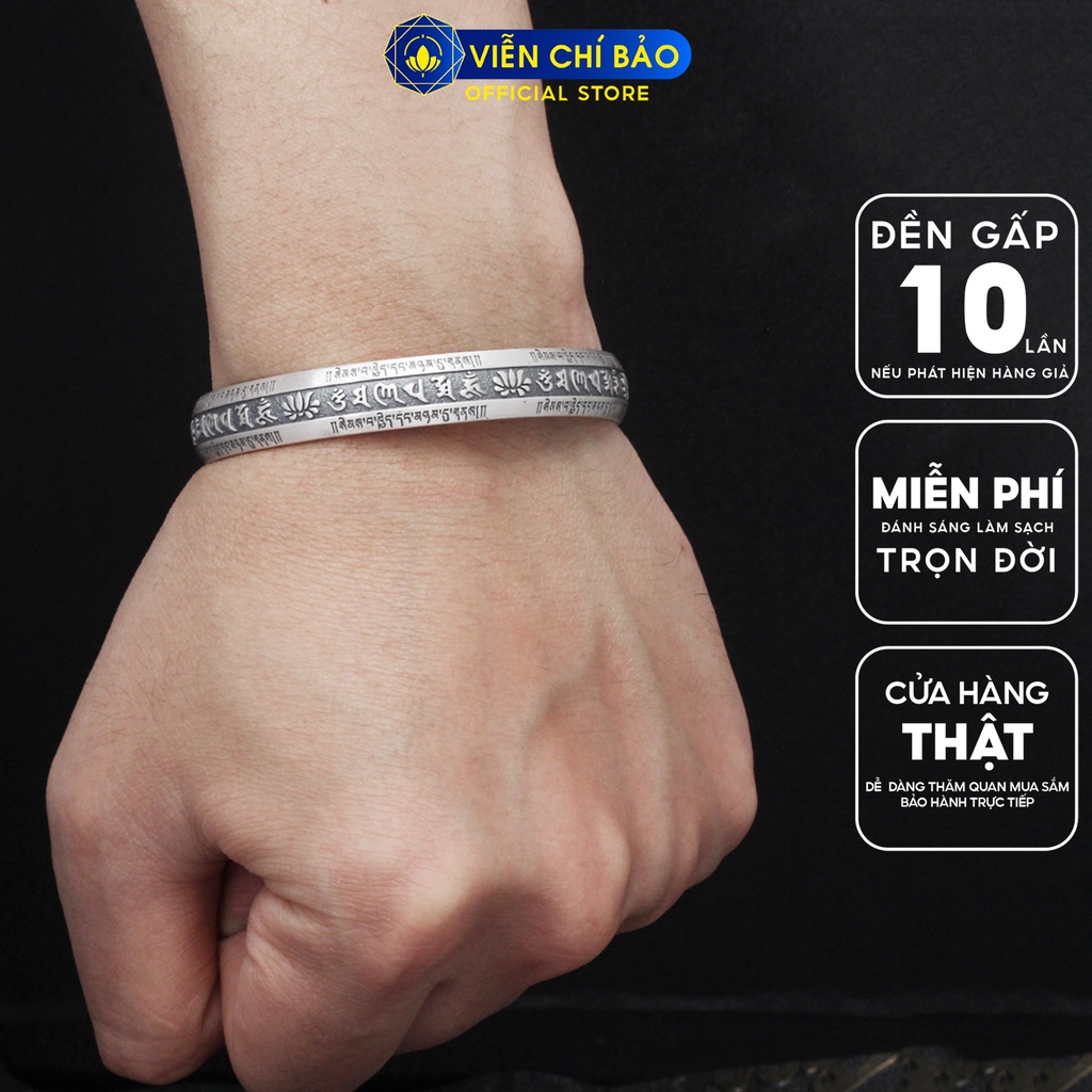 Vòng tay bạc nam nữ unisex Lục Tự Chân Ngôn chất liệu bạc Thái 925 phụ kiện trang sức Viễn Chí Bảo L100428
