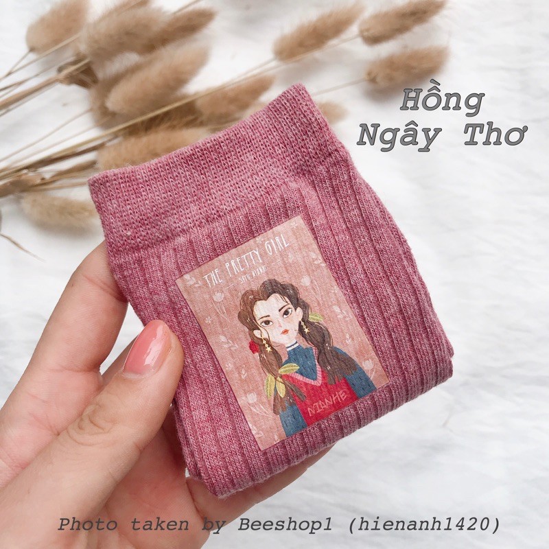 [ ĐƯỢC CHỌN MẦU - LOẠI DÀY - KHÔNG XÙ ] Tất cao cổ dệt kim in hình cô gái GIRL EMOTION siêu cá tính cho Nàng T149