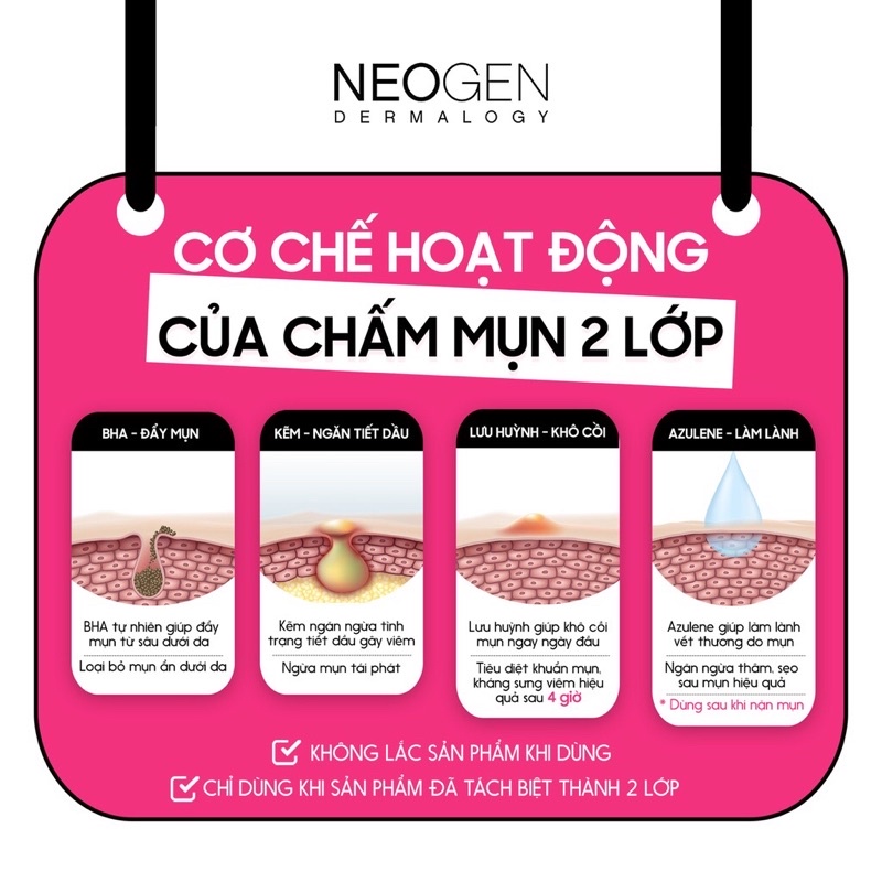 Chấm Mụn Neogen 2 Lớp Xẹp Mụn Sau 4H Dermalogy A-Clear Aid Soothing Pink Eraser 15ml