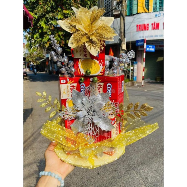 Sét trang trí cháp bánh kẹo nước giỏ hoa quả tết