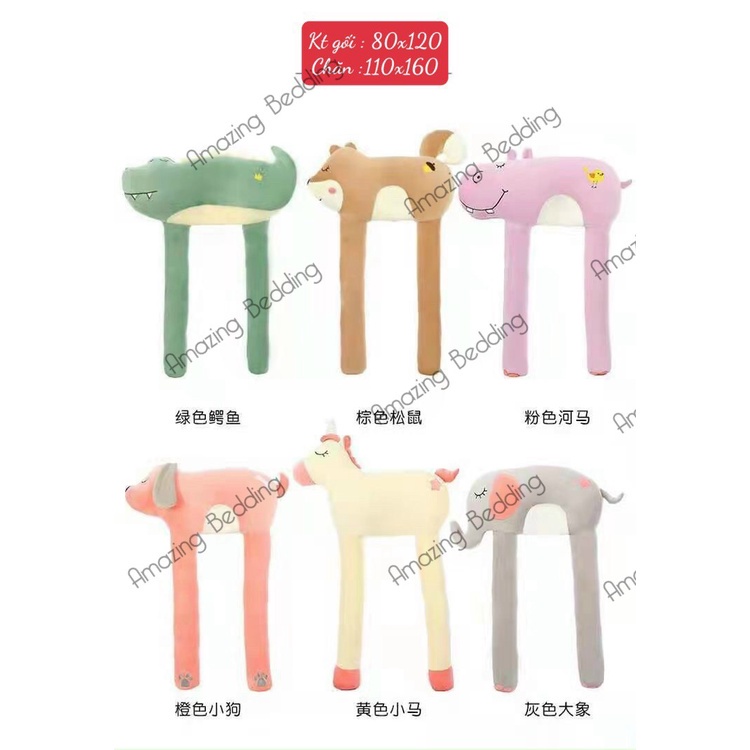 (Hàng cao cấp) Gối đa năng, gối chặn chữ U cho bé hình thú kèm chăn