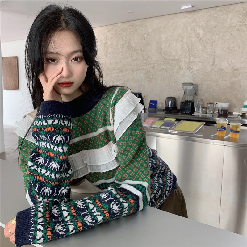 Áo len thổ cẩm phối ren siêu xinh