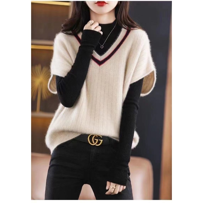 Áo Khoác Len Không Tay Cổ Chữ V Dáng Rộng Thời Trang Dành Cho Nữ