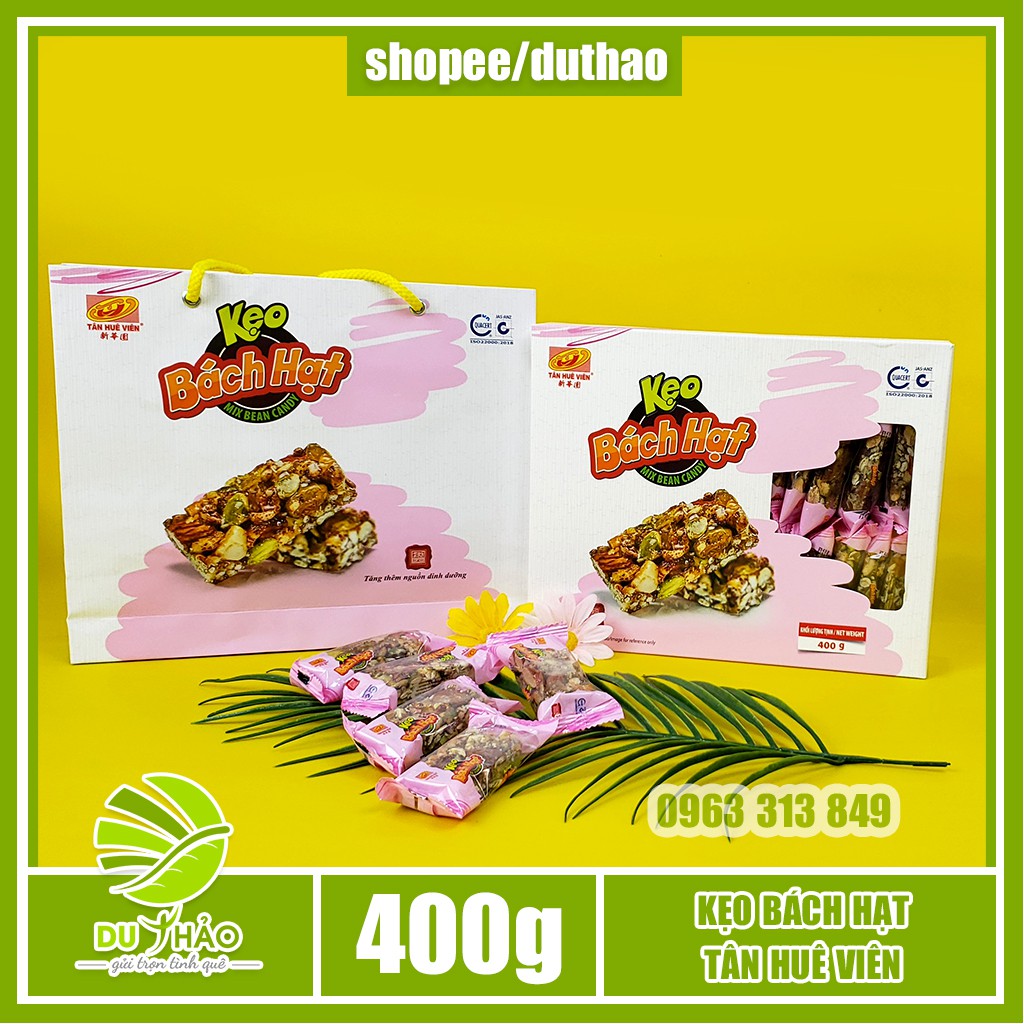 Đặc sản kẹo bách hạt Tân Huê Viên 400g [Hạnh nhân, hạt dẻ, hạt macca, gạo lức, hạt bí xanh, nho khô]