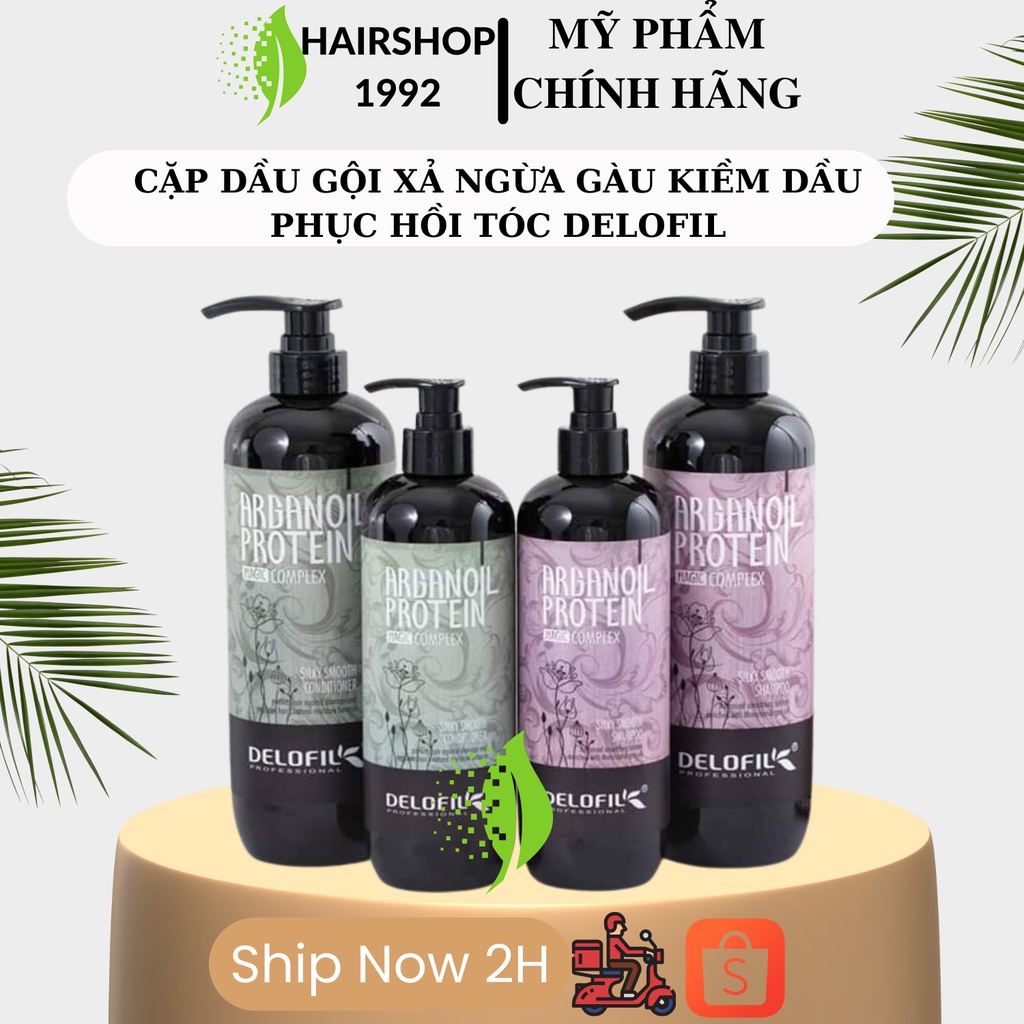 Cặp dầu gội xả Delofil ngừa gàu kiềm dầu chống gãy rụng phục hồi tóc siêu mềm mượt| bộ gội xả Delofil 500ML*2 Chính Hãng