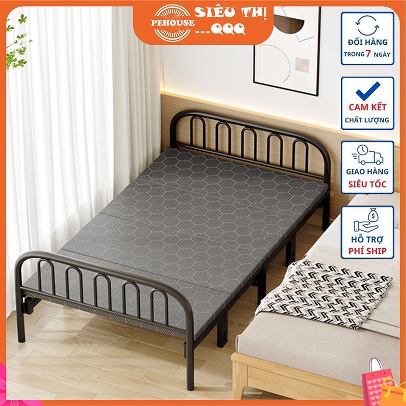 Giường gấp gọn khung sắt chắc chắn dài 1m9 rộng 90cm có lót miếng đệm