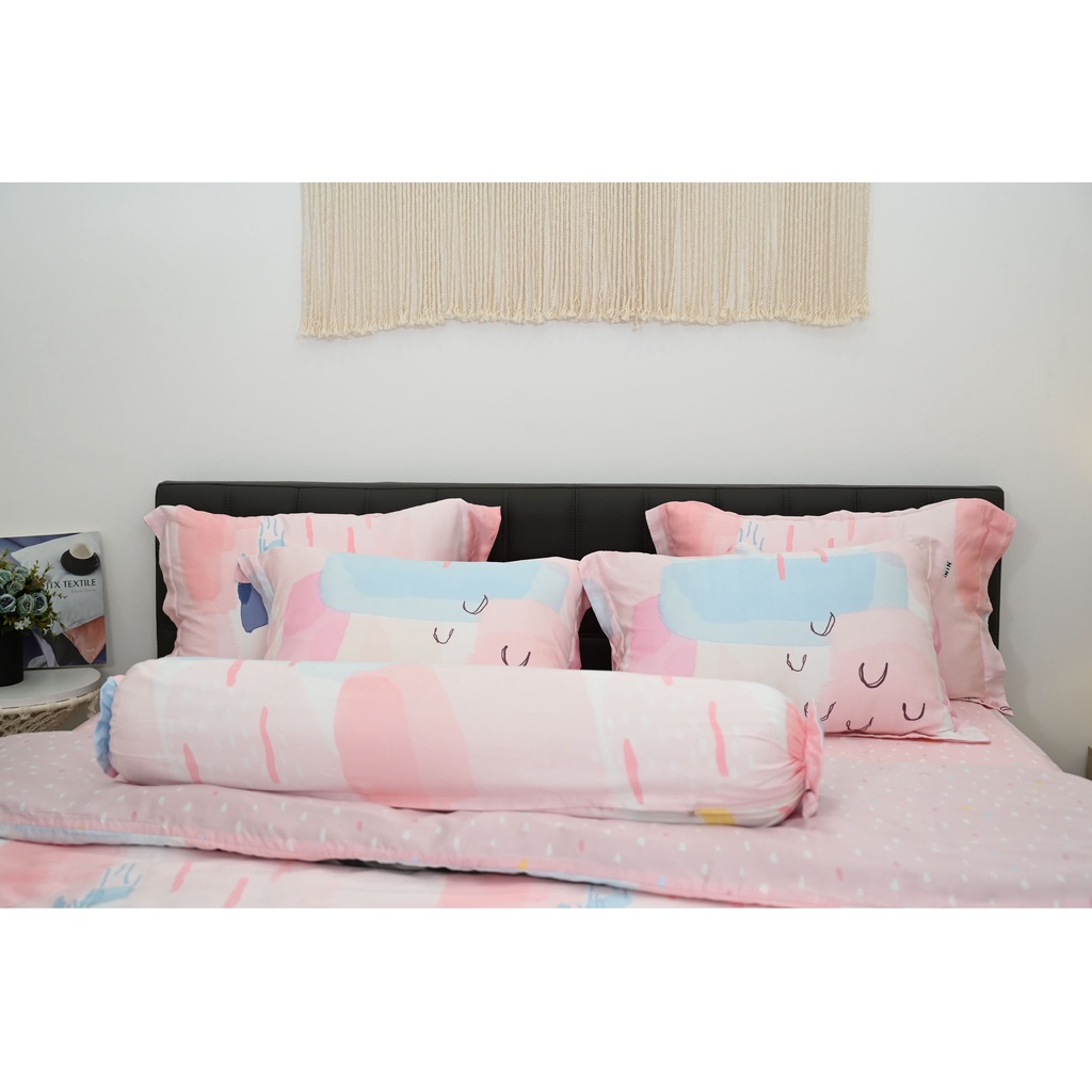 Bộ 5 món drap, áo gối NIN Tencel 800 - màu hồng Amelia dễ thương