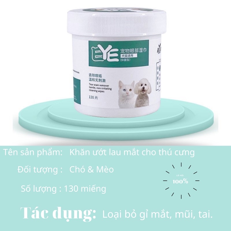 Khăn ướt vệ sinh mắt và tai cho thú cưng - 130 miếng