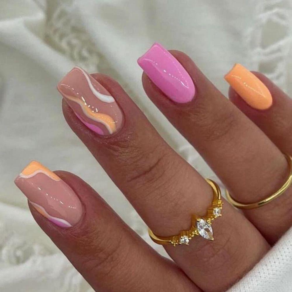 Bộ 24 Móng Tay Giả Che Phủ Toàn Diện Đầu Vuông Có Thể Tháo Rời