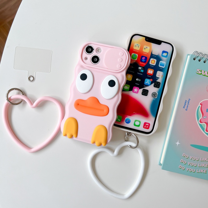 Ốp Điện Thoại Silicon Mềm Có Nắp Trượt In Hình Vịt Dễ Thương Cho iPhone 12 13 11 PRO MAX XR 11 12 PRO