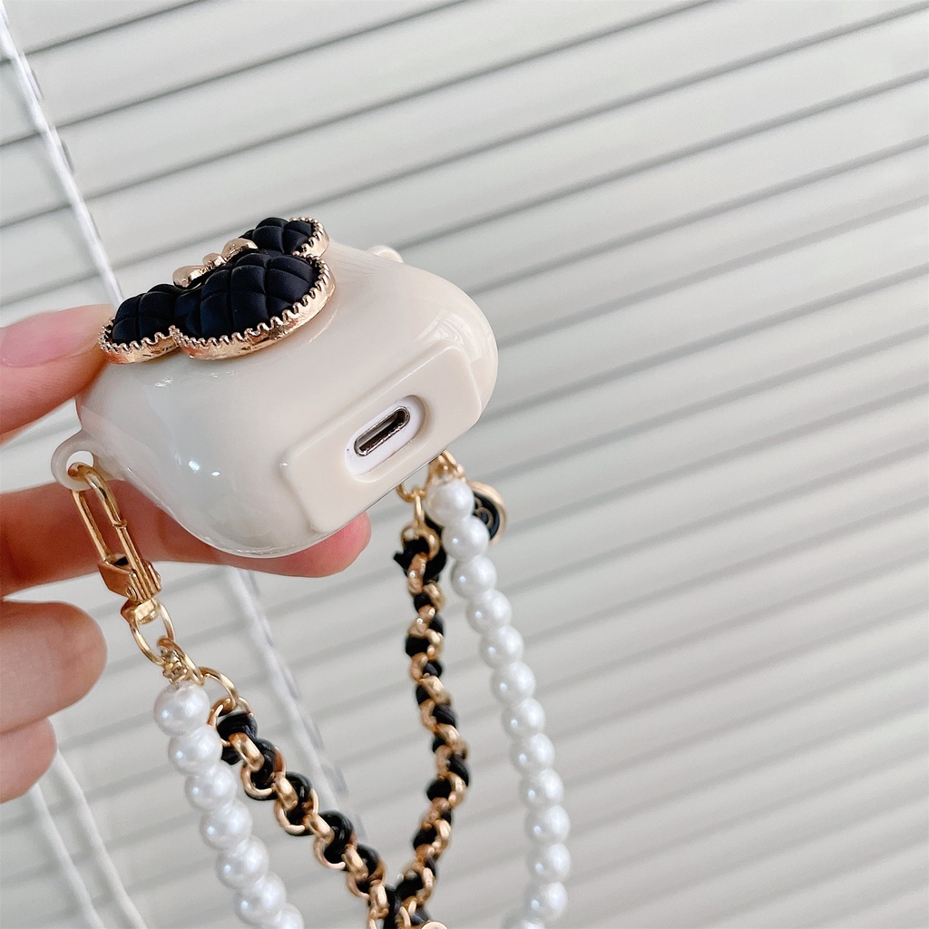 Vỏ Bảo Vệ Hộp Sạc Tai Nghe Bluetooth Không Dây airpods3/pro/ airpods1/2 Họa Tiết Chuột Mickey Màu Đen Đính Ngọc Trai Dễ Thương DIY