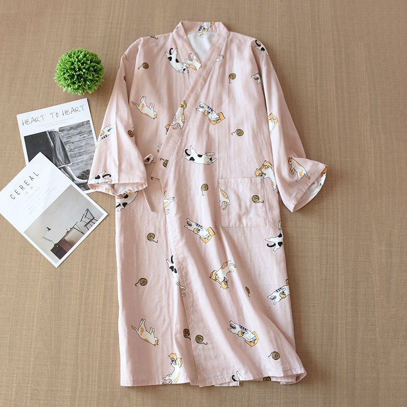 Áo Choàng Tắm Vải Cotton Mỏng Phối Ren Kiểu Kimono Thời Trang Mùa Xuân Cho Cặp Đôi