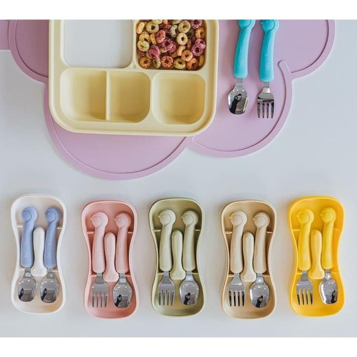 Set thìa dĩa Silicone SPOON & FORK cho bé chính hãng TGM - Made in Hàn Quốc |Thìa dĩa Silicon tập ăn