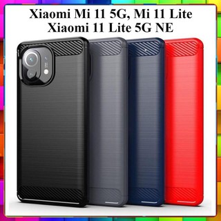 Ốp lưng dẻo xiaomi mi 11 5g, mi 11 lite, 11 lite 5g ne vân sợi cacbon chống sốc, chống vân tay rugger amor