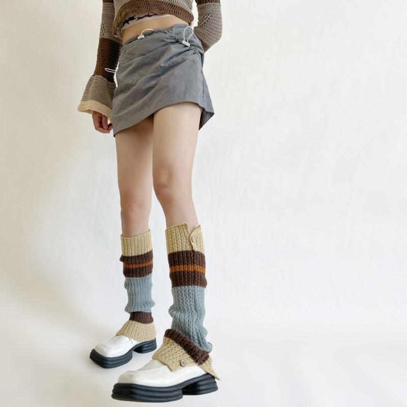 XIXI 1 Đôi Tất Ống Chân Giữ Ấm Họa Tiết Kẻ Sọc Thời Trang Mùa Đông Cho Nữ
