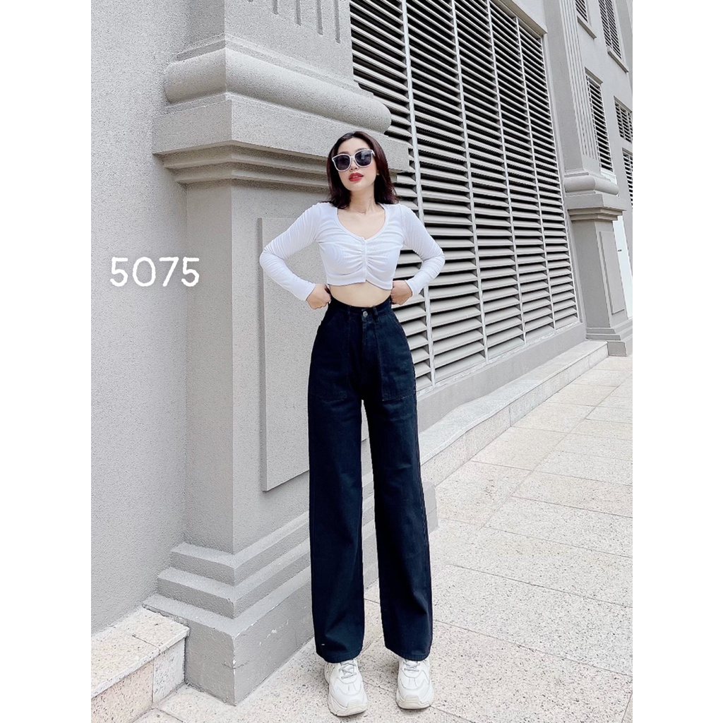 [ YÊU ĐỜI ] QUẦN JEANS ỐNG RỘNG NỮ LƯNG CAO 1 NÚT 2 TÚI HỘP TRƯỚC MÀU ĐEN MÀU XÁM NHẠT LAI CUỐN VẢI DÀY DẶN MỀM MỊN NITI