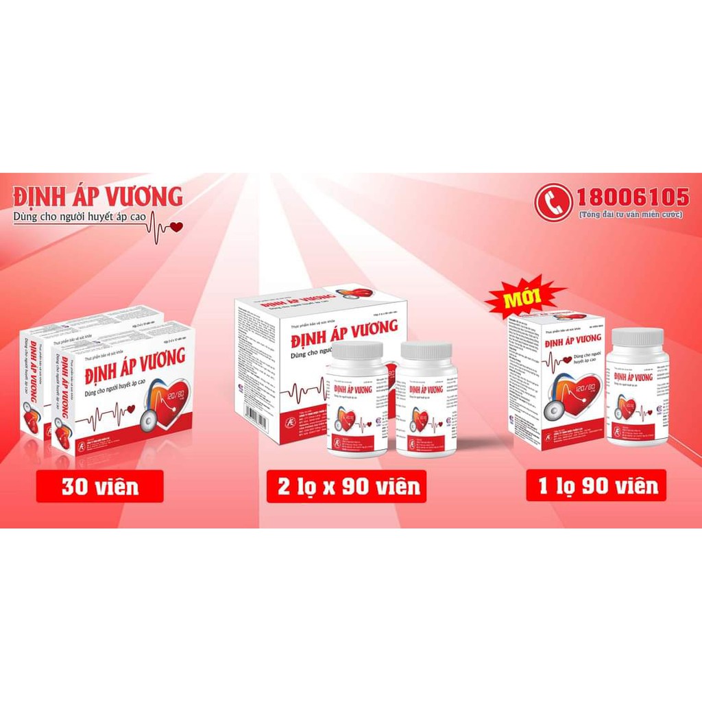 Định Áp Vương - Hỗ trợ Cao Huyết Áp, Tăng Lipid Máu, Đái Tháo Đường, Xơ Vữa Động Mạch, Béo Phì (Hộp 30v) [Chính Hãng]