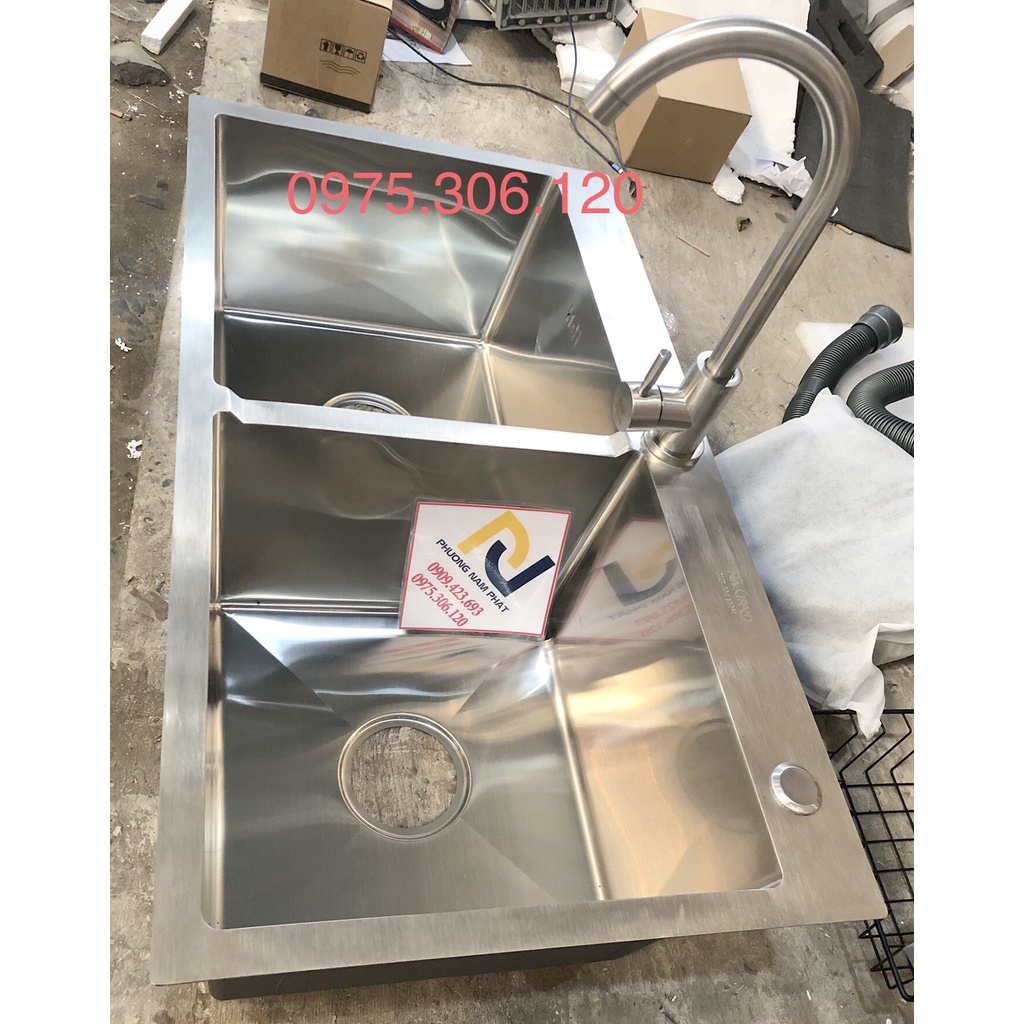 [CHẬU ĐÚC} Chậu Rửa Chén Bát INOX SUS 304 N5 8245 NA.GRAND và xả và Vòi chén nóng lạnh