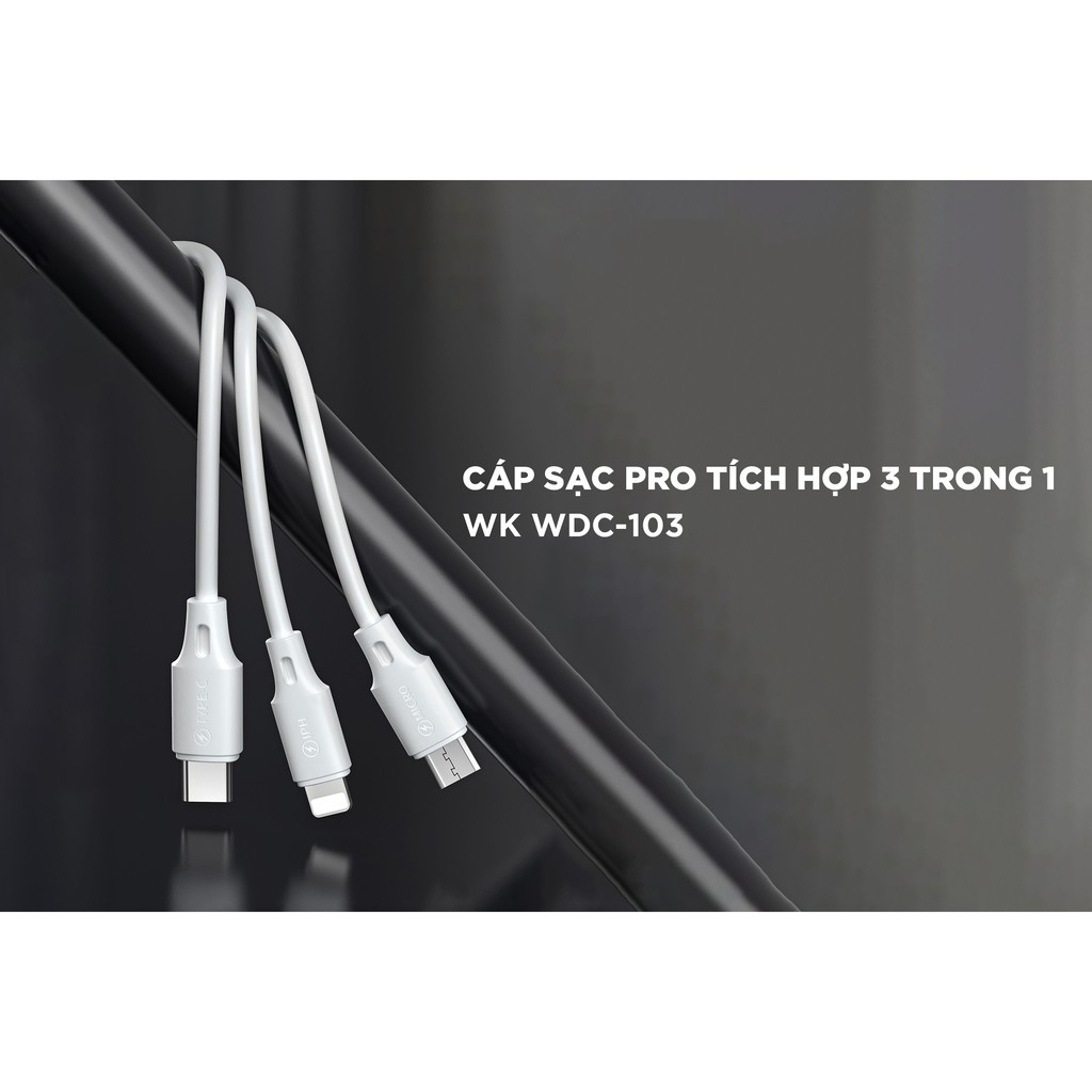 Cáp sạc 3 đầu WK WDC-103 USB micro type C lightning 3 trong 1 iPhone Samsung Huawei ViVo OPPO XIAOMI - Phụ Kiện Việt