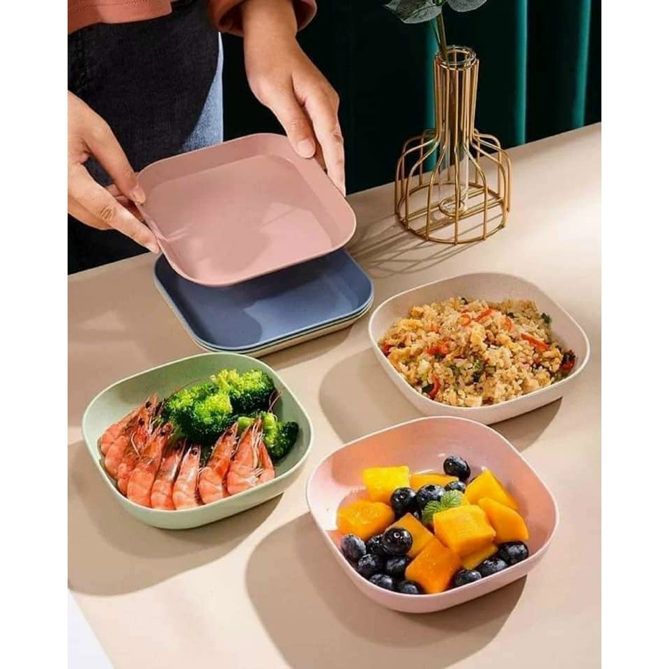 Set 8 Đĩa Nhựa Lúa Mạch đựng Hoa QUả, Trái Cây, Đồ Ăn An Toàn Và Tiện Lợi