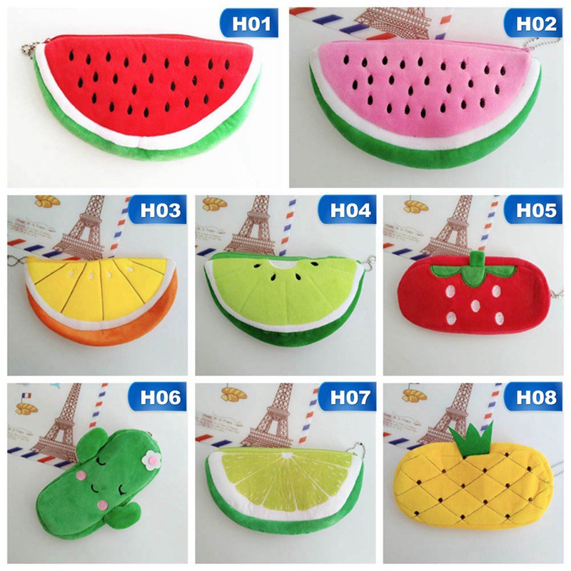 Túi đựng bút bằng vải bông mềm mịn mô phỏng hình trái cây đáng yêu