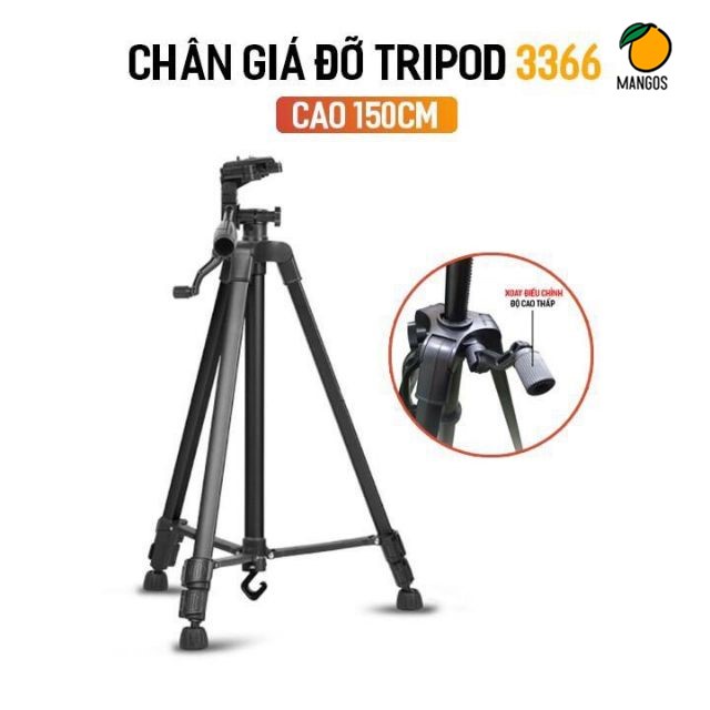 Chân Giá Đỡ Điện Thoại Máy Ảnh 3 Chân Tripod 3366 Có Tay Cầm Quay Phim Kết