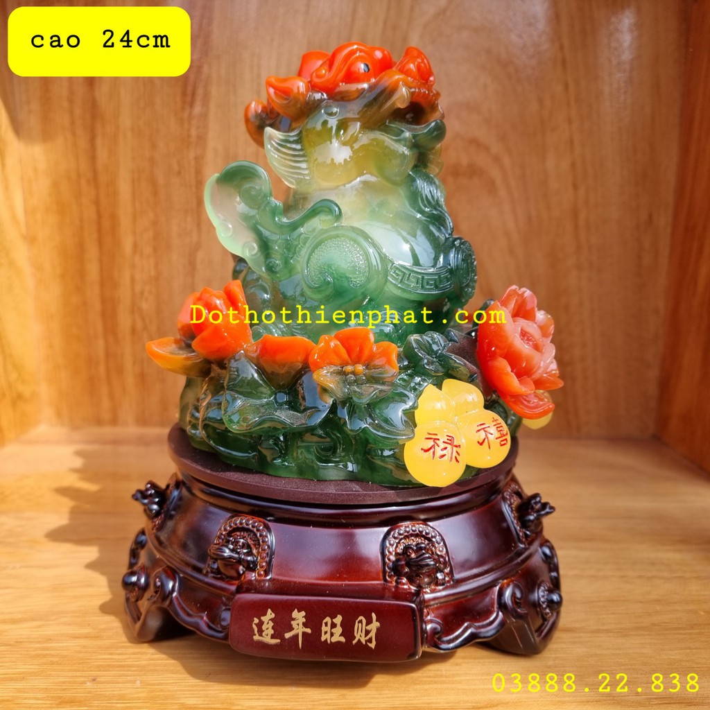Tỳ Hưu phong thủy xoay hồ lô cao 24cm màu xanh loại 1