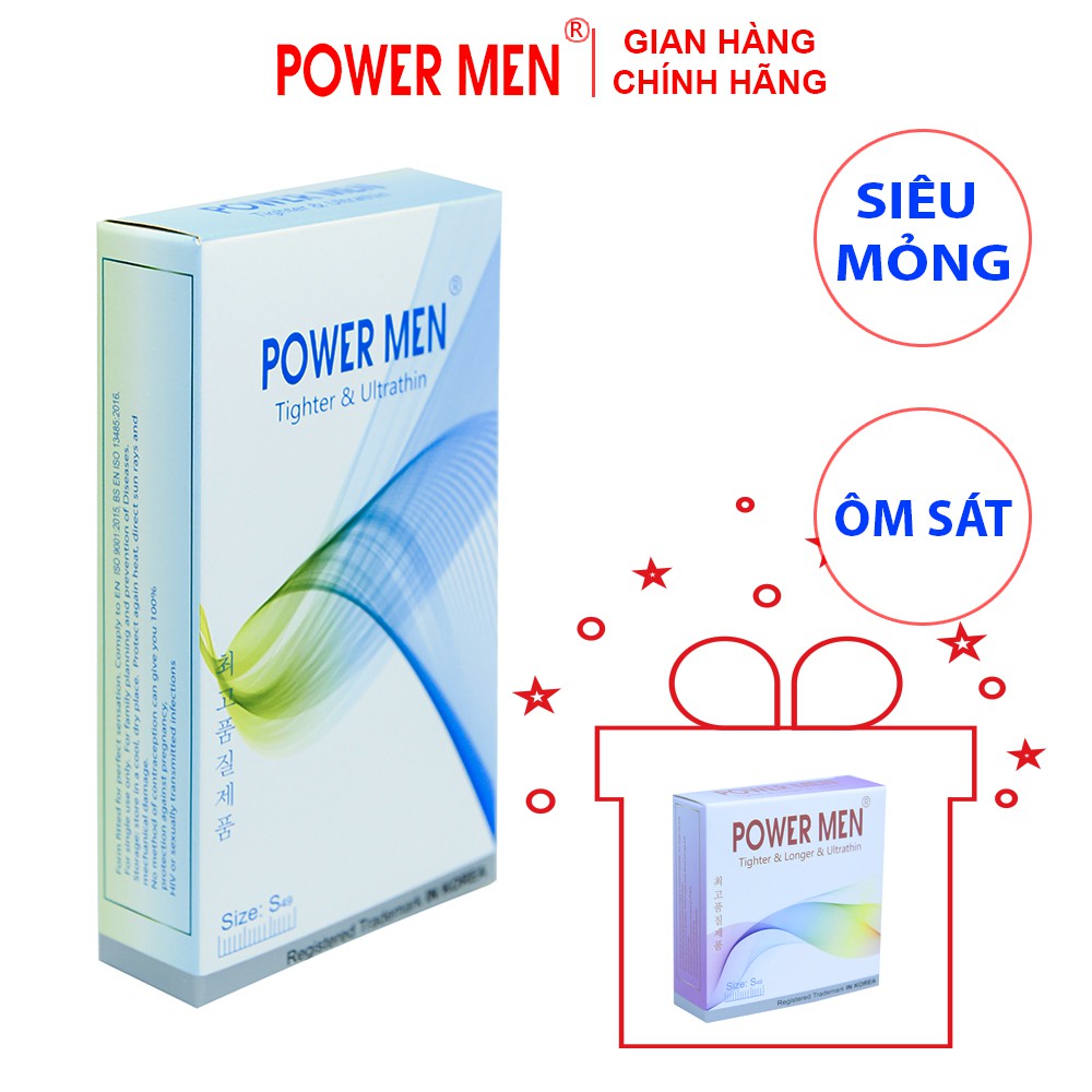 Bao cao su Powermen Tighter & Ultrathin Siêu Mỏng, Ôm sát Size 49mm Hộp 12 chiếc (TSI)