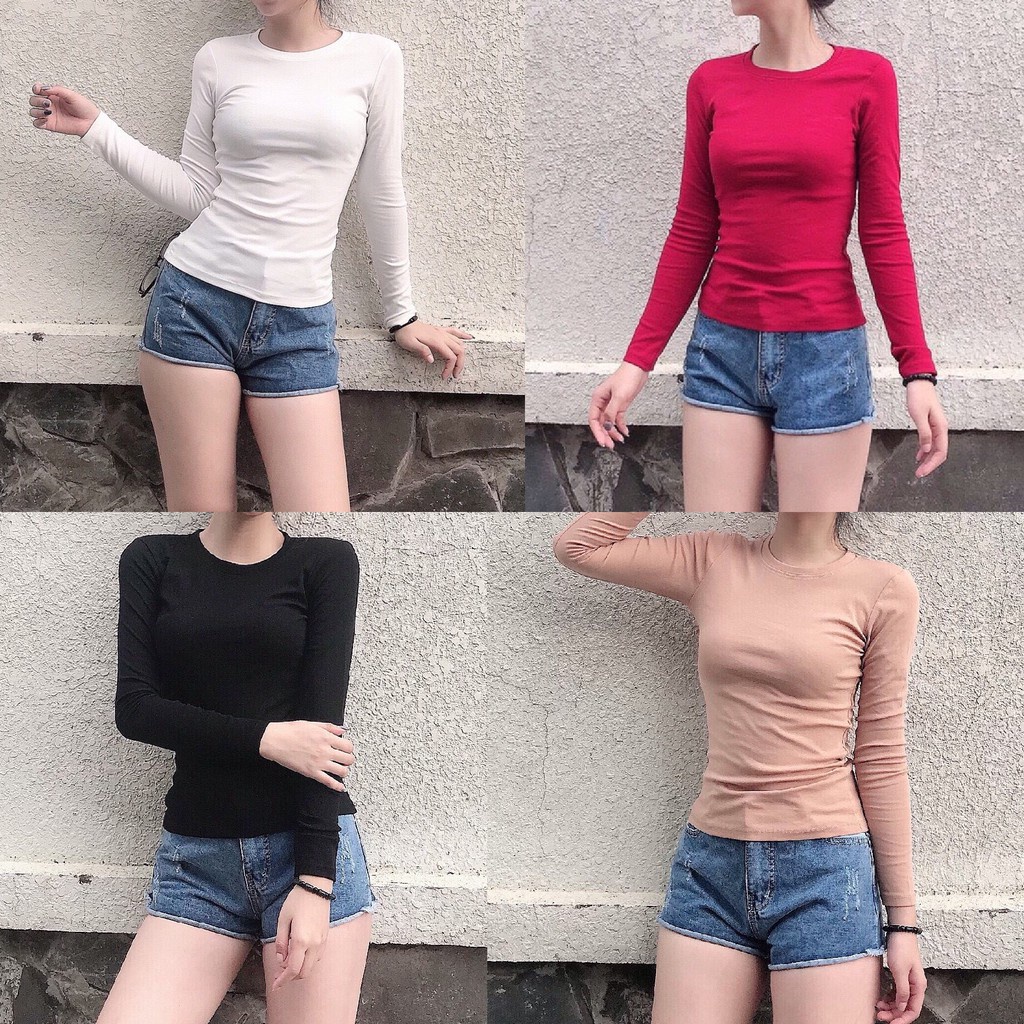 Áo thun nữ dài tay ⚡ BÁN CHẠY 2021⚡️ áo thu đông cổ tròn ôm body xinh xắn đẹp nhất năm nay
