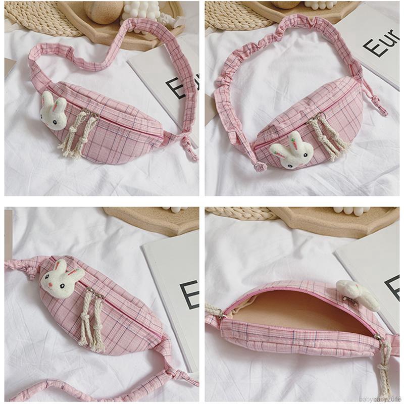 Baby Girls Kids Cartoon Plaid Waist Bag